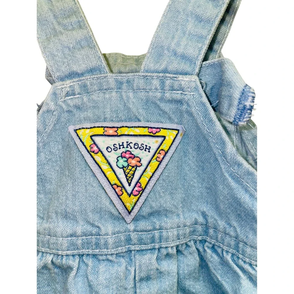 OshKosh B'gosh Denim Shortalls Blue Ice Cream Patch Kids 12 Months Vintage